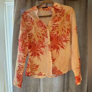 Never worn white button-down with pink flowers